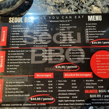 Seoul BBQ - The AYCE BBQ menu as of July 2025 - Korean Near Me - Diamond Bar, California