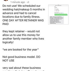 Artistry Fargo - Her text to me and my facebook review