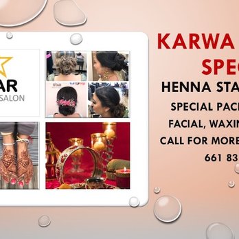 Star Beauty Salon - KARWA CHAUTH SPECIAL
HENNA STARTING $ 5 +
Special Pack Available
Facial, Waxing & Makeup
Call For Information
661 831 0086 - Skin Care Near Me - Bakersfield, California Star Beauty Salon - KARWA CHAUTH SPECIAL
HENNA STARTING $ 5 +
Special Pack Available
Facial, Waxing & Makeup
Call For Information
661 831 0086 - Skin Care Near Me - Bakersfield, California