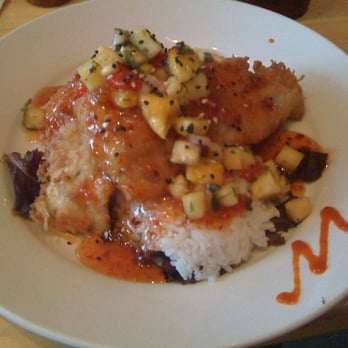 Food Dudes Kitchen - Coconut Crusted Rockfish with mango pineapple salsa and jasmine rice - Seafood Near Me - Kill Devil Hills, North Carolina