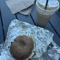 Backyard Coffeehouse & Eatery - Hot honey sandwich and iced latte