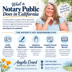 Angela Ovard Mobile Notary And Loan Signing - When you need a notary in the Sonoma, Marin and Napa Counties, give me a call. I'm here to assist you with your important documents.