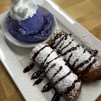 Jackie's Diner - Ube ice cream with banana lumpia - Hawaiian Near Me - Aiea, Hawaii