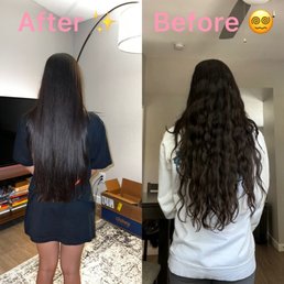 Before and after of the 3 hour Japanese Hair Straightening process. Before and after of the 3 hour Japanese Hair Straightening process.