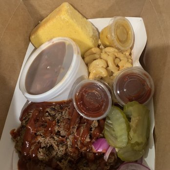 Wise Barbecue - Two meat combo with double brisket, plus a cornbread and honey butter. Brisket is my fave and the cornbread and honey butter is to die for! - Food Trucks Near Me Wise Barbecue - Two meat combo with double brisket, plus a cornbread and honey butter. Brisket is my fave and the cornbread and honey butter is to die for! - Food Trucks Near Me