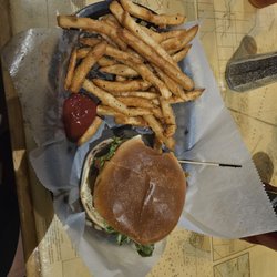 L J Schooners Dockside Restaurant & Oyster Bar - Burger & fries.