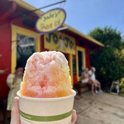 JoJo's Shave Ice - Tropical Breeze (guava, lilikoi, mango w/ macadamia ice cream and haupia cream)