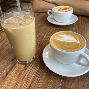 Ascension Coffee - Addison - Iced white mocha latte (left) Shroom latte(top right) Cortado(bottom right) - Coffee & Tea Near Me - Addison, Texas Ascension Coffee - Addison - Iced white mocha latte (left) Shroom latte(top right) Cortado(bottom right) - Coffee & Tea Near Me - Addison, Texas