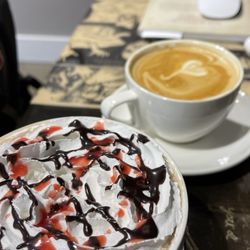 Tall Rabbit Cafe plus Community - Cappuccino & Strawberry Chocolate Latte