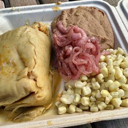 Spicy pork with corn and some really good beans