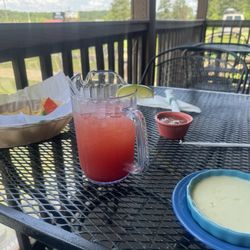 Large strawberry margarita chips and small queso