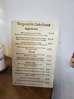 Menu photo 1 Taqueria Catrinas Carrollton, TX