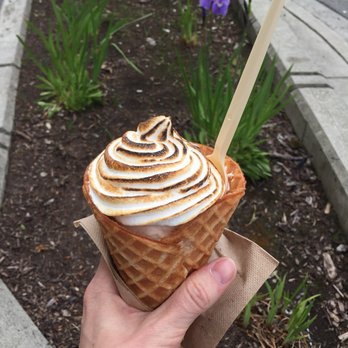Wild Scoops - Baked Alaskan topped Rhubarb Crumble in a homemade waffle cone - Ice Cream & Frozen Yogurt Near Me - Anchorage, Alaska Wild Scoops - Baked Alaskan topped Rhubarb Crumble in a homemade waffle cone - Ice Cream & Frozen Yogurt Near Me - Anchorage, Alaska