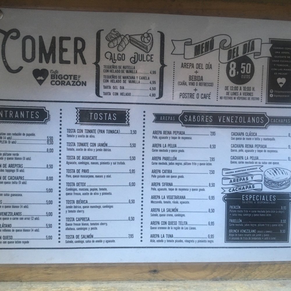Bigote y Corazón - Menu - Venezuelan Near Me - Madrid, M