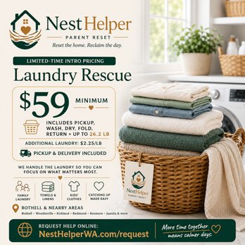 NestHelper - Limited time launch price - mobile laundry service - Home Cleaning Near Me - Bothell, Washington NestHelper - Limited time launch price - mobile laundry service - Home Cleaning Near Me - Bothell, Washington