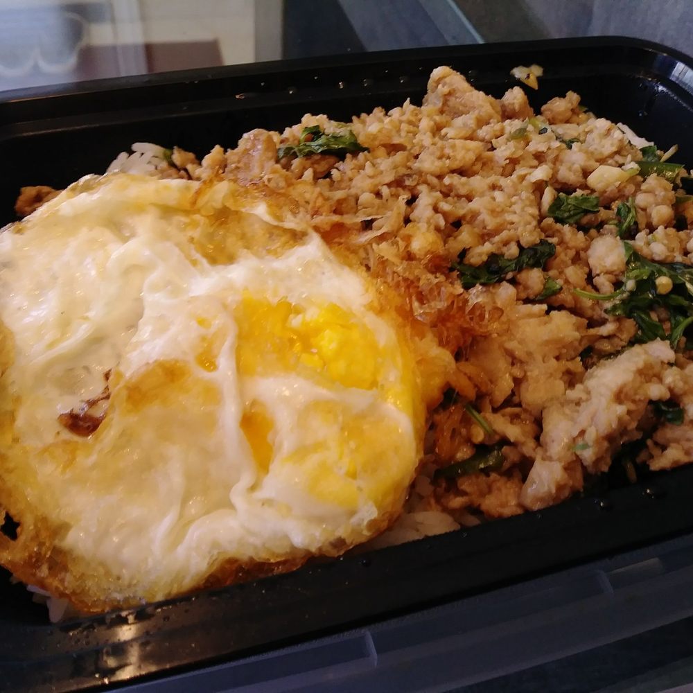 ThaiLand To Go - Thai Basil with ground chicken and add a fried egg. No green beans and extra dry version. So good!!! - Thai Near Me - Temecula, California