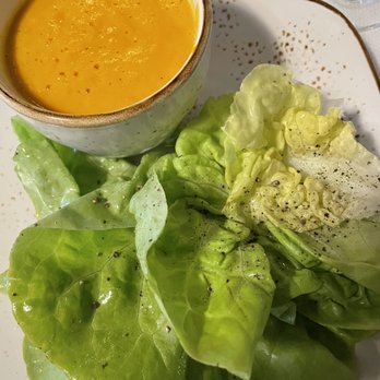 Coho Restaurant - Butter lettuce salad and carrot soup. - Seafood Near Me - Friday Harbor, Washington