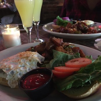 Printers Alley - Mimosa and Breakfast Burger with the best home fries ever - Sports Bars Near Me - New York, New York Printers Alley - Mimosa and Breakfast Burger with the best home fries ever - Sports Bars Near Me - New York, New York