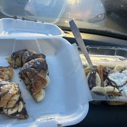 I got the Nutella + banana croissant and the churro banana boat with my friend and it's so good we keep coming back !!