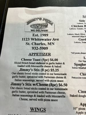 Menu photo 5 Jimmy's Pizza Saint Charles, MN