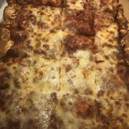 Half a sheet of our full cheese sheet pizza ! Can you say redo! Half a sheet of our full cheese sheet pizza ! Can you say redo!