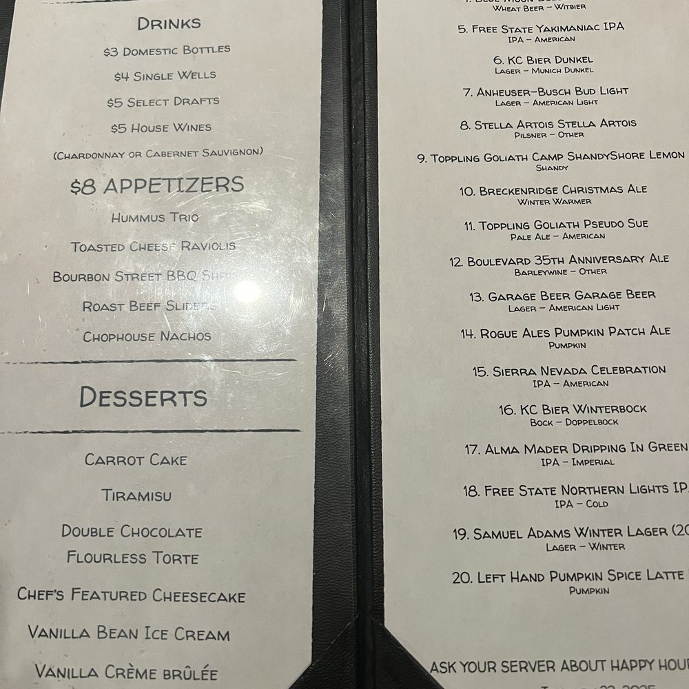 Happy Hour and Beer Menu Happy Hour and Beer Menu