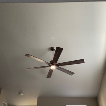 1st Choice Electrical - 70 inch ceiling fan installed on a slanted 13-foot ceiling. Had to run power from another location of the house as well. - Electricians Near Me