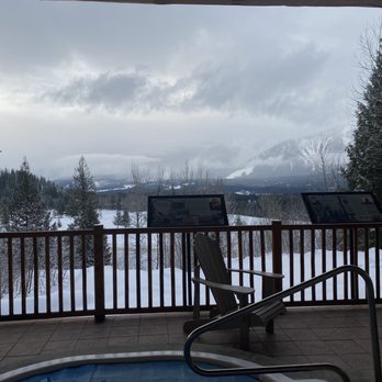 Coast Hillcrest Hotel - View from the lobby balcony.  There's a jacuzzi and fire place out there. - Hotels Near Me - Revelstoke, British Columbia