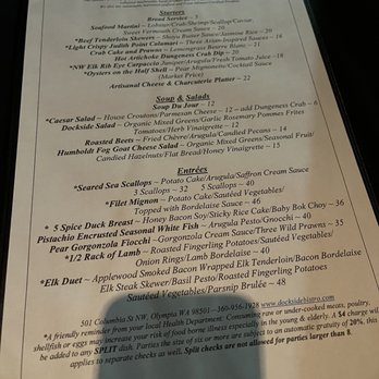 Dockside Bistro & Wine Bar - Their menu as of November 12th, 2022. - New American Near Me - Olympia, Washington