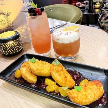 Cultivate Craft Kitchen - Fried Brie, Vodka Berry Smash (left), Luxardo Amaretto Sour (right) - New American Near Me - Draper, Utah
