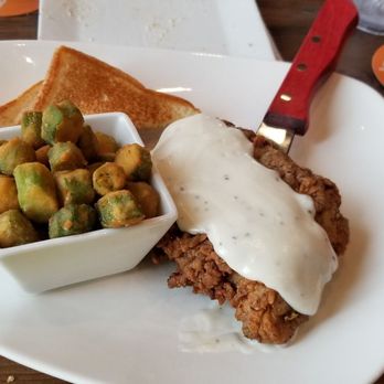 Land Run Grill - Chicken fried steak with okra. - American Near Me - Norman, Oklahoma Land Run Grill - Chicken fried steak with okra. - American Near Me - Norman, Oklahoma