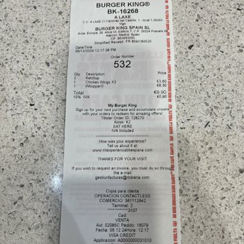 Burger King - Receipt - Burgers Near Me - Vigo, PO