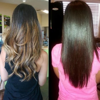 The Style House - Photo on left: Ombre, Photo on right: dark to red + braz blowout.  Both following my appts with Ashley B. - Hair Salons Near Me - Frisco, Texas