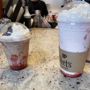 Peet's Coffee - Mocha Strawberry Frappé and Strawberry Crème Frappé at Peet's Coffee in Emeryville. - Coffee & Tea Near Me - Emeryville, California Peet's Coffee - Mocha Strawberry Frappé and Strawberry Crème Frappé at Peet's Coffee in Emeryville. - Coffee & Tea Near Me - Emeryville, California