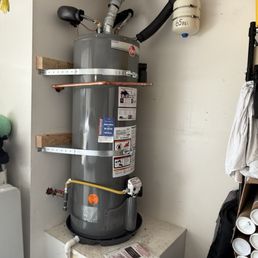 New water heater with a handful of corrections and updates to replace the previous unit which was not up to code. New water heater with a handful of corrections and updates to replace the previous unit which was not up to code.