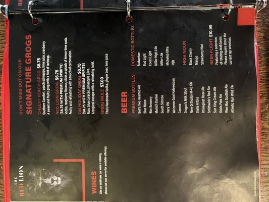 Menu photo 1 Red Lion Grog House Indianapolis, IN