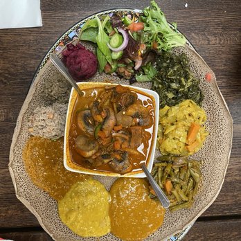 Enat Ethiopian Restaurant - Vegan Platter with mushrooms - Ethiopian Near Me - Charlotte, North Carolina Enat Ethiopian Restaurant - Vegan Platter with mushrooms - Ethiopian Near Me - Charlotte, North Carolina