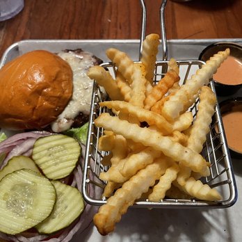Fuel Sports Grill - Cougar burger with fries and fry sauce. - Sports Bars Near Me - Seattle, Washington Fuel Sports Grill - Cougar burger with fries and fry sauce. - Sports Bars Near Me - Seattle, Washington