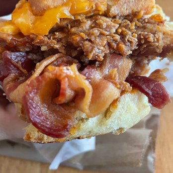 Bird Bird Biscuit - Queen Beak Chicken Biscuit (added bacon and cheddar) - Breakfast & Brunch Near Me - Austin, Texas Bird Bird Biscuit - Queen Beak Chicken Biscuit (added bacon and cheddar) - Breakfast & Brunch Near Me - Austin, Texas
