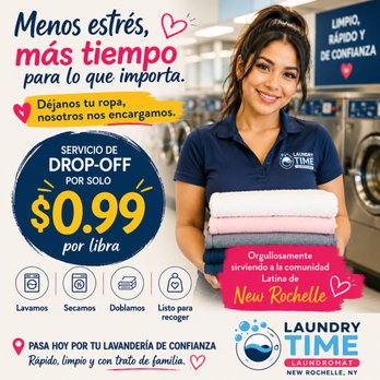 Laundry Time Laundromat - Drop-off Wsh & Fold Service .99/Lb - Laundromat Near Me - New Rochelle, New York Laundry Time Laundromat - Drop-off Wsh & Fold Service .99/Lb - Laundromat Near Me - New Rochelle, New York