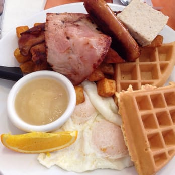 Ben & Florentine - 10 by 10. 2 eggs, 3 bacon, 1 ham, 1 sausage , half waffle, creton, hashbrowns and toast with apple sauce. $13.95 - Breakfast & Brunch Near Me - Winnipeg, Manitoba Ben & Florentine - 10 by 10. 2 eggs, 3 bacon, 1 ham, 1 sausage , half waffle, creton, hashbrowns and toast with apple sauce. $13.95 - Breakfast & Brunch Near Me - Winnipeg, Manitoba