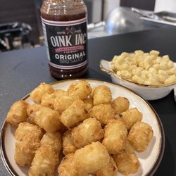 Oink Inc Smokehouse - Tots, Mac & Cheese, and their yummy BBQ sauce