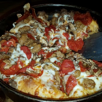 BJ's Restaurant & Brewhouse - Create your own deep dish pizza. Mine has pepperoni, Italian sausage, meatballs, and mushrooms. Needed more sauce, but otherwise good. - New American Near Me - Pittsburgh, Pennsylvania