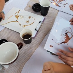 Open Arts & Music Festival - Coffee art - She draws/outlines everything freehand & then shades with coffee/espresso!  My nose led the way to her booth!  :)  09/14/19