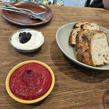 Little Saint - Beet dip, cultured cashew dip and sourdough bread - Vegan Near Me - Healdsburg, California
