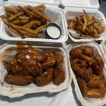 Fire Wings - Crispy bone in peanut butter wings w season fries - Chicken Wings Near Me - San Bernardino, California