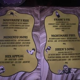 Specialty cocktail menu