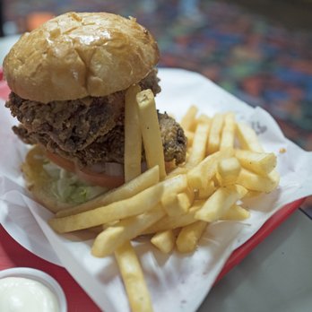 Lebowski's Grill - Crispy chicken Walter with no mustard. They forgot the cheese, but this was still delicious. - Burgers Near Me - Austin, Texas
