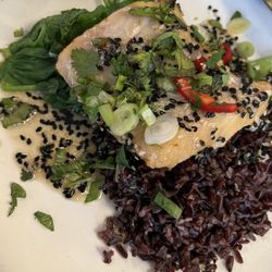 One Elm - Miso Cod with rice and greens.