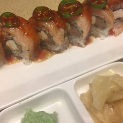 Jennifer Roll (In-cream cheese, albacore, Out-Albacore, jalapeño, spicy sauce)